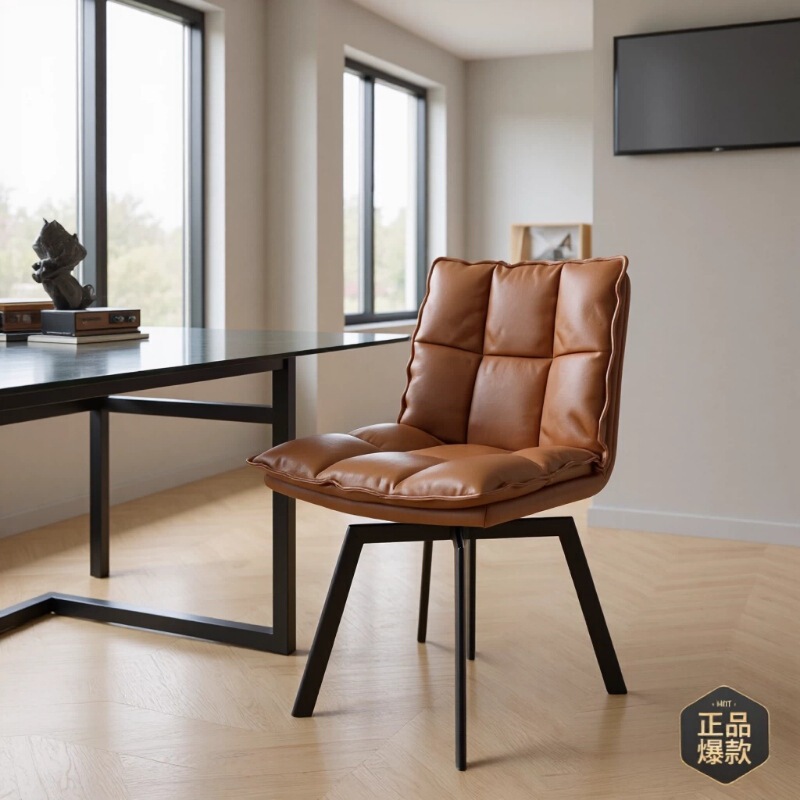 Imported genuine leather dining chair for home use, light luxury, high-end feel, simple and sophisticated, rotatable, vintage style, suitable for hotel and restaurant dining tables Imported genuine leather dining chair for home use, light luxury, high-end feel, simple and sophisticated, rotatable, vintage style, suitable for hotel and restaurant dining tables