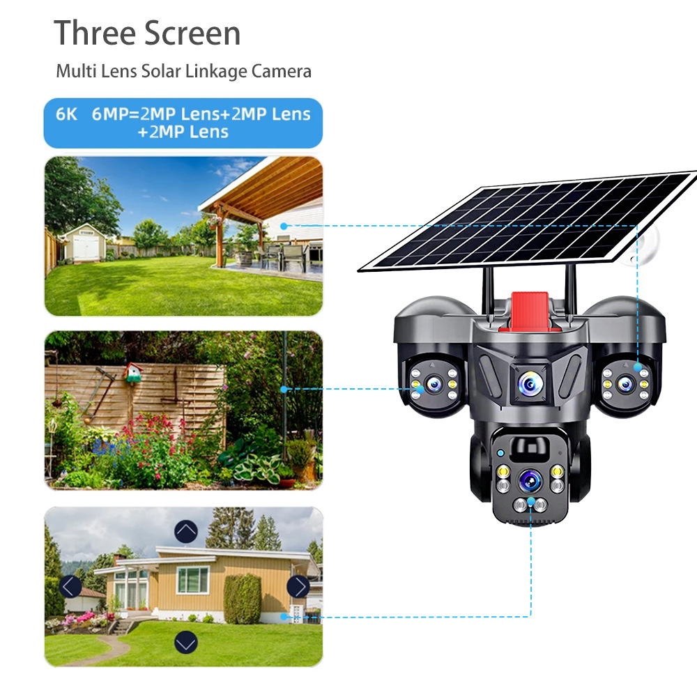 Cámara de vigilancia solar transfronteriza de tres lentes WiFi doméstica con visión nocturna HD 4G a prueba de agua remota al aire libre image 4