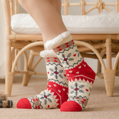 Cross-border Christmas floor socks for adults and women snow socks for home sleep slippers socks leg covers carpet socks non-slip wholesale