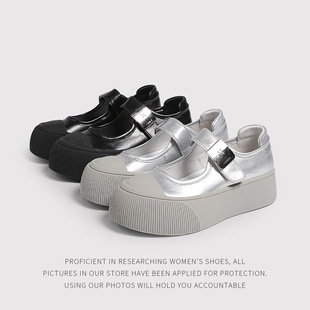 European Station 2025 Summer New Genuine Leather Sneakers Thick-Soled Mary Jane Shoes Women's Fashion Versatile Velcro Casual Shoes