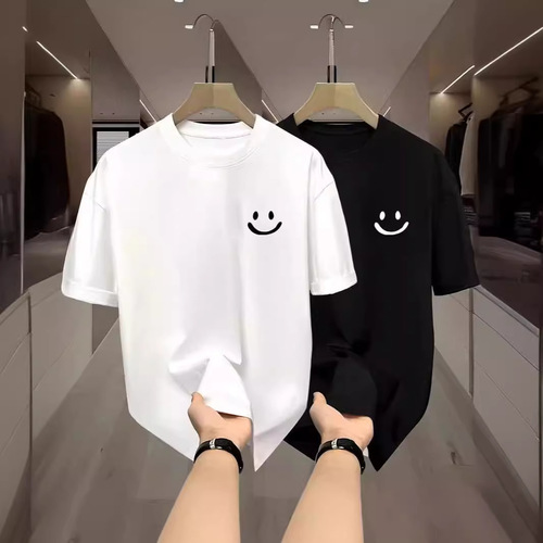 Summer Top Black Ice Silk T Hong Style Unisex T-Shirt Versatile Simple Top Couple Set Men and Women Same Style Short Sleeve Trendy