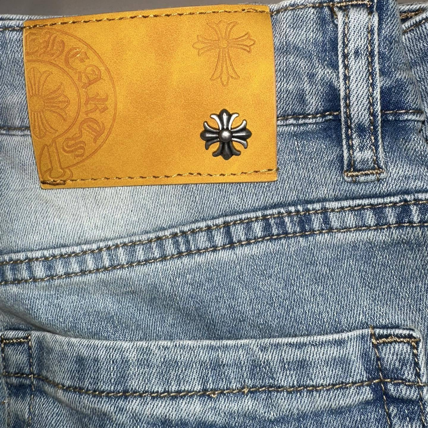 Nuevos productos vaqueros europeos de alta gama para hombres Four Seasons Cross Stereo Print Slim Slim Elástico Lavado Pantalones rectos pequeños