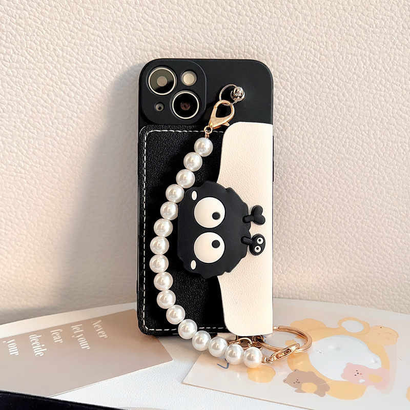 For Apple 15 mobile phone case with lanyard i14/13/12 cartoon card case 11Pro slung xsMax protective case