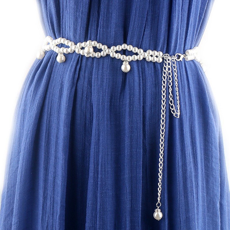 Pearl belt Women's decorative dress sweet all-match wide waist chain South Korea fashion lengthened dance chain accessories