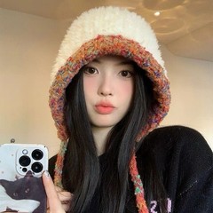 秋冬韩系大头围毛绒帽子女款加厚保暖毛线帽骑车防寒显脸小针织帽