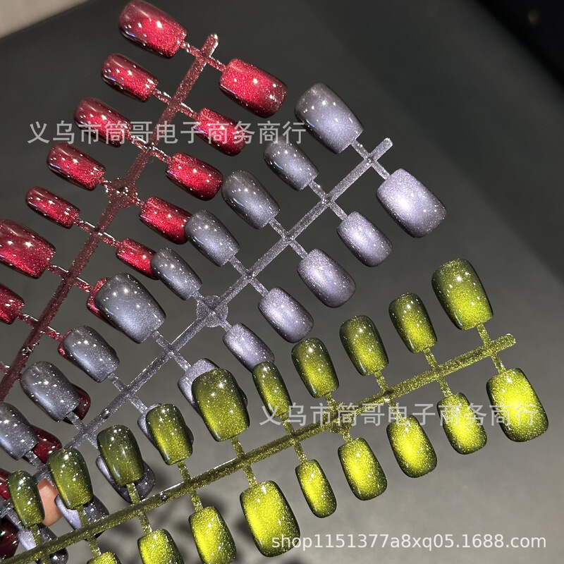 Pre-Made Colorful Cat-Eye Handmade Press-On Nails Gel Polish European and American Ins Fake Nails 30 Pieces with Size Nail Patches