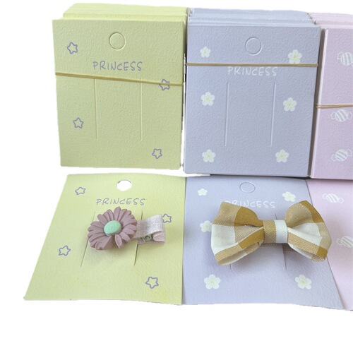 Colorful hair clip card paper yellow pink blue leather pattern star card hair accessories clip candy tag card head wholesale