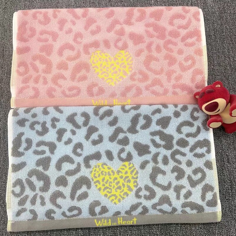 New Cotton Fresh Leopard Print Jacquard Love High-End Towel Thickeneded Water-Absorbent Soft Skin-Friendly Adult Household Towel