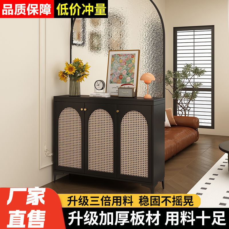 入户玄关柜鞋柜客厅藤编隔断复古屏风轻奢正对门口玻璃隔断柜|undefined