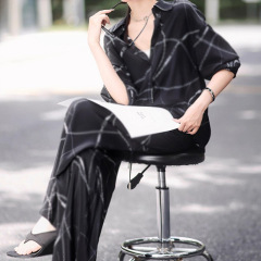 大喜|老钱真丝套装|宽松显瘦套装2025秋新款真丝链条衬衫+阔腿裤