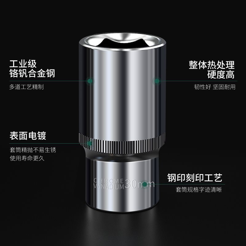1/2加长型套筒头8-32mm 套筒头小风炮加深六角套筒螺丝套筒扳手
