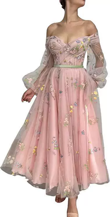 Shiffon lace elegant multicoloured dress, long skirt, Amazon, graduation party, mid-length