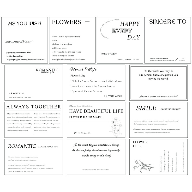 Tarjeta de felicitación de amor simple estilo literario tarjeta inglesa ins flores ramo decoración tarjeta regalo tarjeta universal tarjeta cuadrada Tarjeta blanca