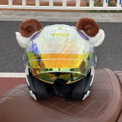 Helmet with Sheep Horn Ears, Motosiklet dəbilqələri - brown