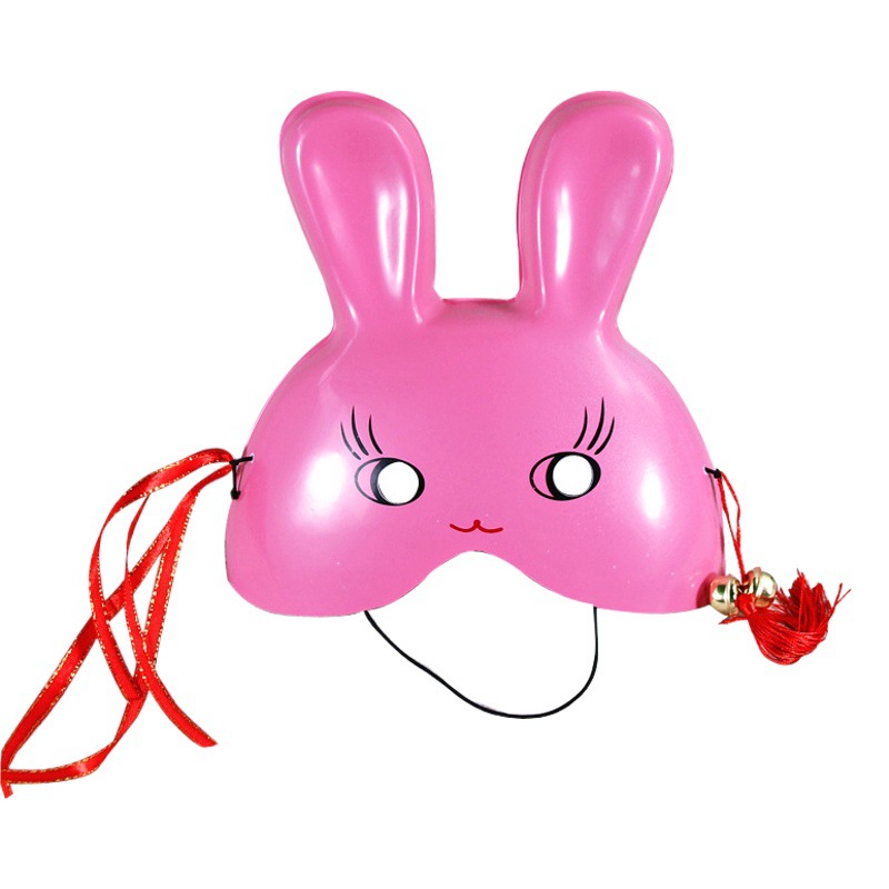 Lindo pequeño conejo blanco lindo conejo de dibujos animados máscara de cerdo pequeña cabeza de conejo Rosa media cara reunión deportiva rendimiento del partido