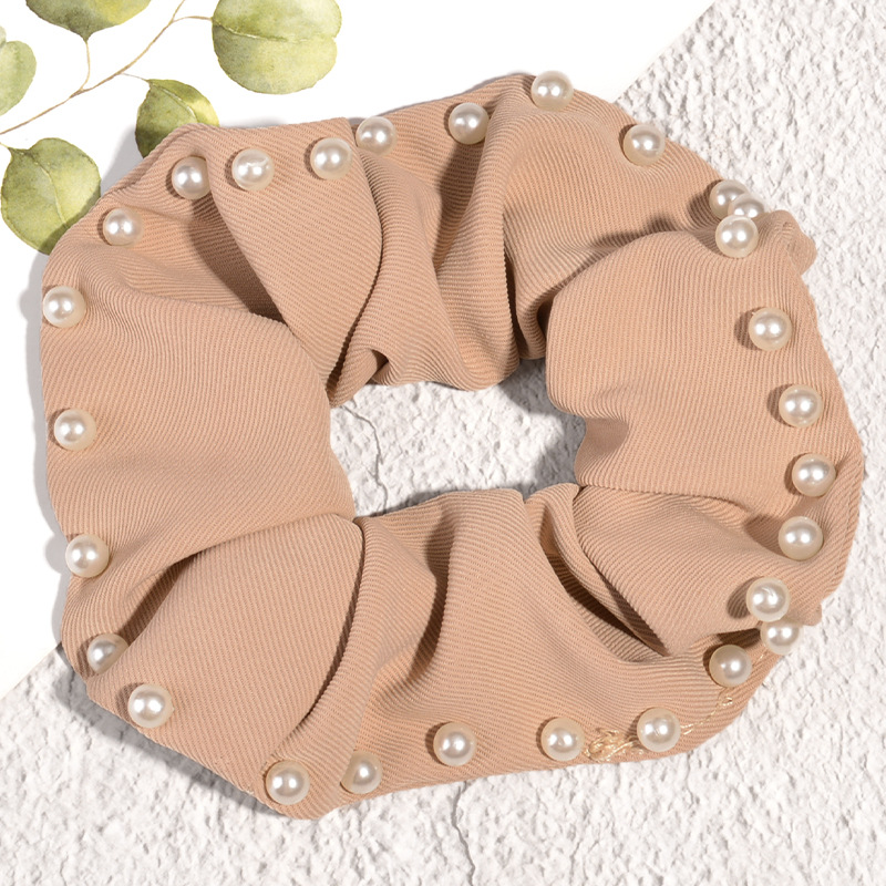 12g Weight Headwear Classification Festival Occasion Geometric Pattern Women'S Gender Coffee, Pink, Red, Yellow, Black Color Korean Fashion Solid Color Pearl Hair Scrunchies 4