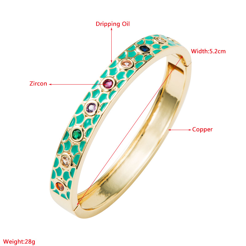 Fashion New Copper-Plated Gold Micro Inlaid Zircon Enamel Full Diamond Bracelet