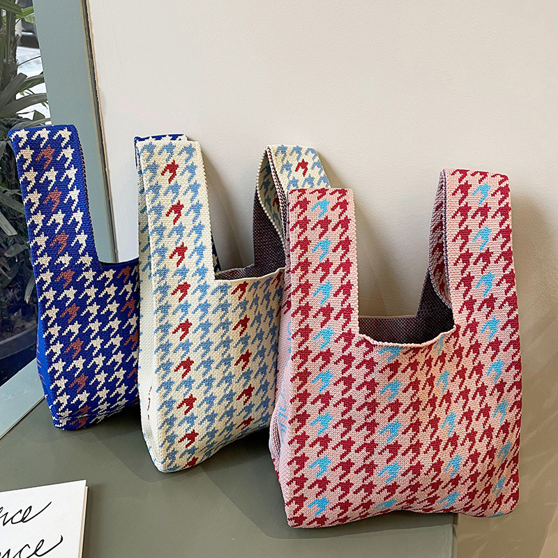 Houndstooth bolso de punto nicho de las mujeres diseño de estilo coreano moda todo-fósforo de la calle bolso de hombro bolso de las axilas bolso de las mujeres