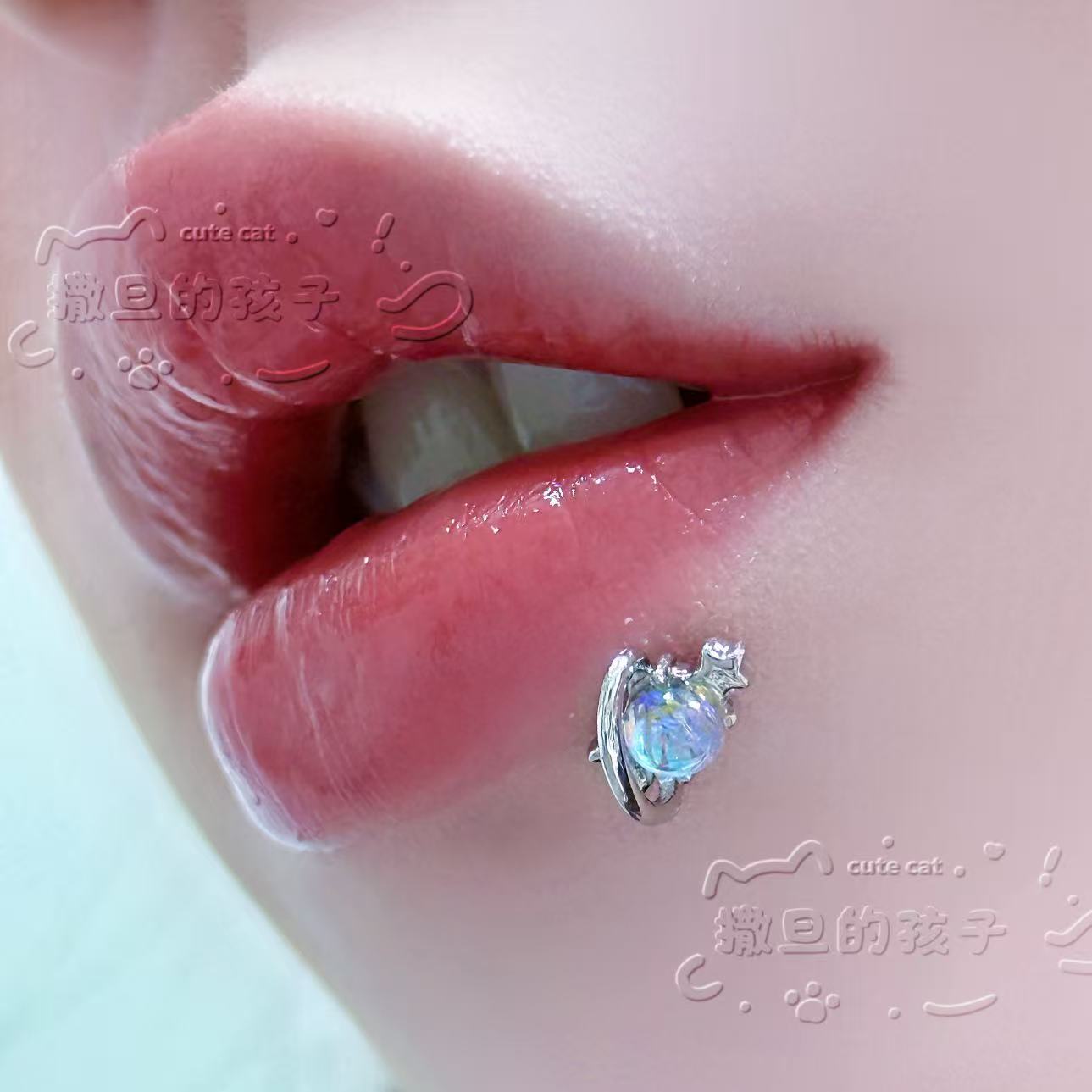 Labret stud lip piercing jewelry styling detail