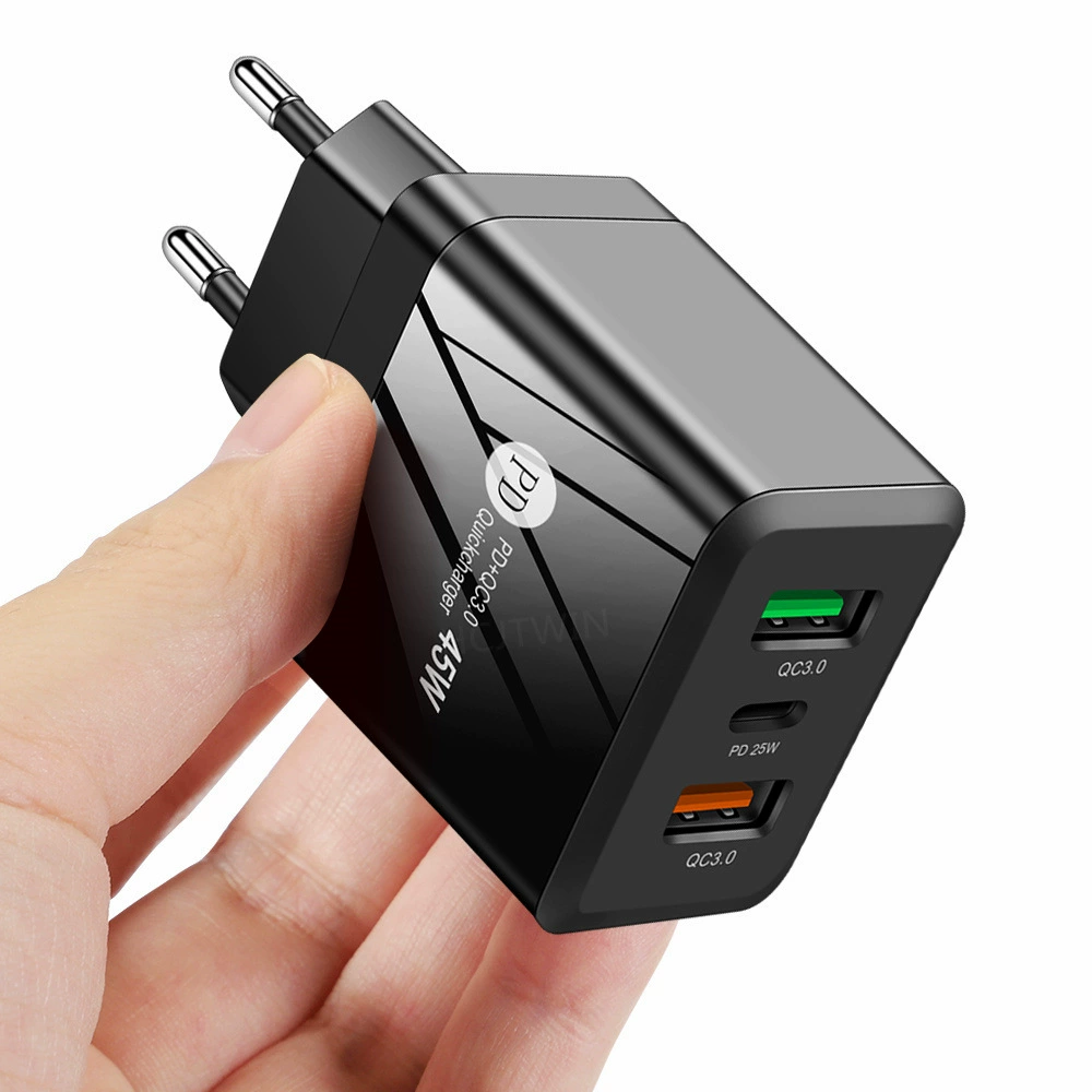 Зарядное устройство для быстрого зарядки телефона 45W с двумя USB QC3.0+PD25W Европа