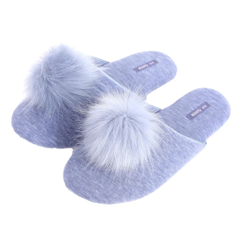 New Tassel Ball Furry Indoor Home Slippers Women's Rubber Sole Slippers Spring and Autumn Home Slippers Cute Furry Shoes