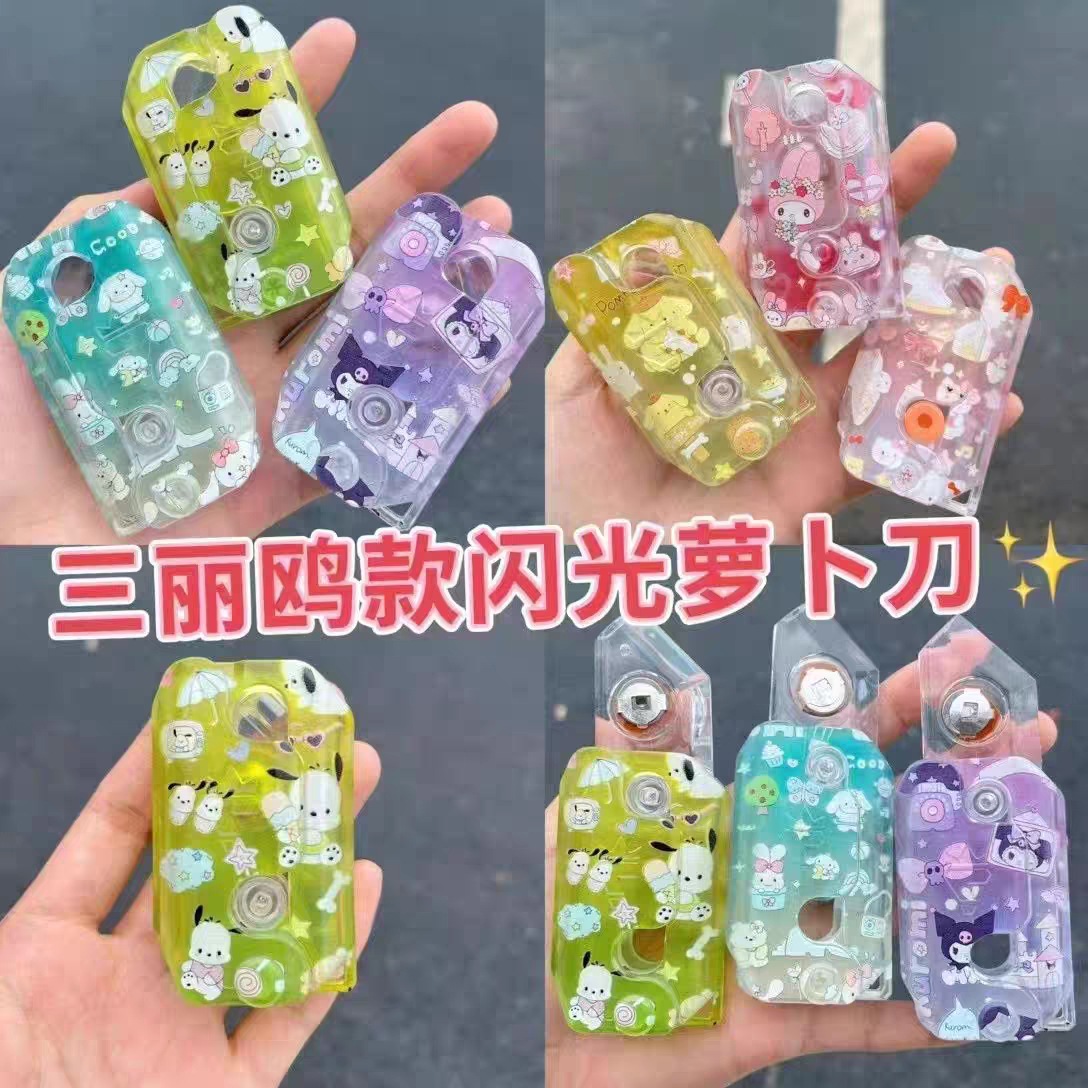 3D de dibujos animados de gravedad patrón de rábano cuchillo luminoso transparente impresión 3D descompresión juguete pareja novias flash cuchillo