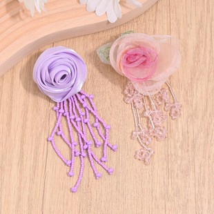 Cross-Border New Popular Style Forest Sweet Rose Beaded Tassel Brooch Spring Atmosphere Elegant Fabric Corsage