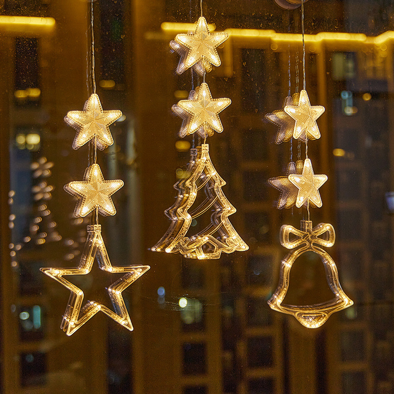 Nuevo estilo transfronterizo Navidad ambiente creativo LED ventosa decoración de la lámpara decoración del festival lámpara de estrella de cinco puntas colgante colgante image 5