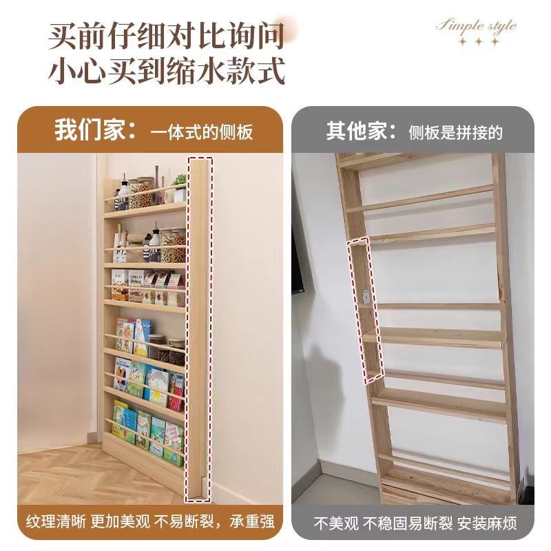 Estante de madera sólida simple detrás de la puerta, estante de almacenamiento sin laca, estante de almacenamiento multicapa contra la pared, estante de almacenamiento para niños