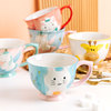 Cute cup with glass, cartoon capacious coffee ceramics, hand painting