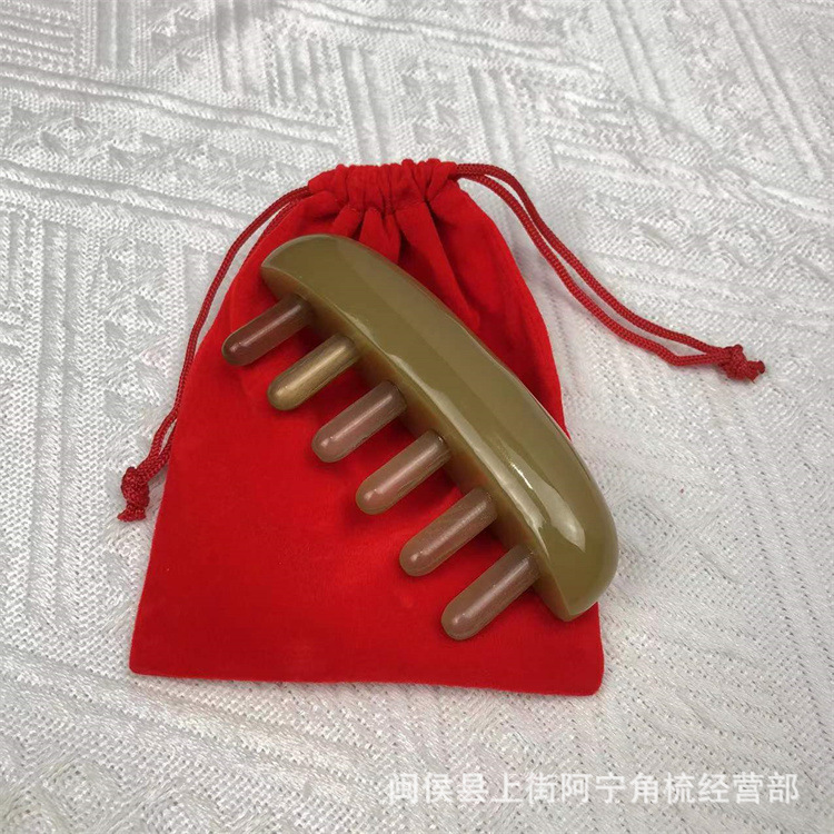 Horn Massage Comb Goat Horn Six-Teeth Scalp Massage Comb 10 cm Acupoint Comb specifications