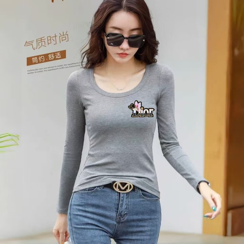 Girls Autumn and Winter New Slim-fit Base Shirt with Ins Korean Style Fashionable Embroidered Elegant Outer Wear Threaded Long-sleeved T-shirt Girls Autumn and Winter New Slim-fit Base Shirt with Ins Korean Style Fashionable Embroidered Elegant Outer Wear Threaded Long-sleeved T-shirt