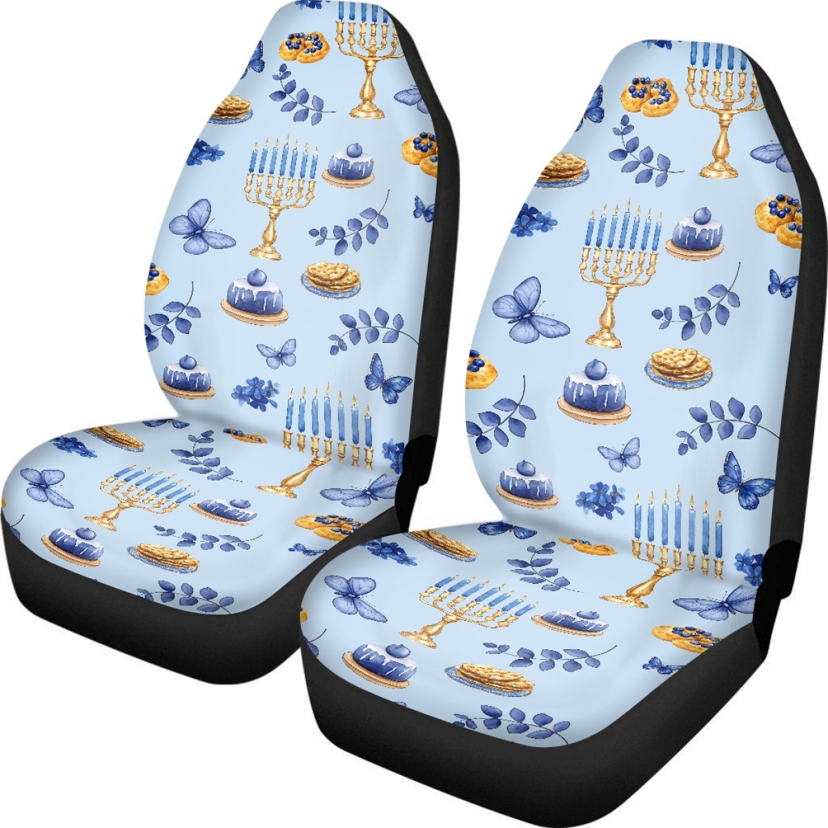 Amazon's best-selling car seat covers feature a Hanukkah candle print design and are custom-made with a non-slip backing. This set includes two pieces for the front seats