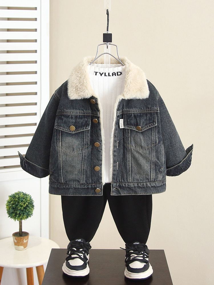 6720 chaqueta de mezclilla para niños más terciopelo 2025 otoño e invierno nuevos niños ropa de invierno chaqueta coreana bebé engrosamiento marea