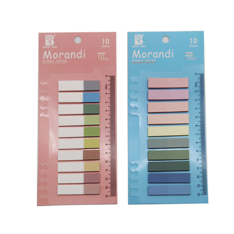 En stock Morandi color nota pegatinas transparente PET índice pegatinas regla marcador impresión N veces pegatinas al por mayor