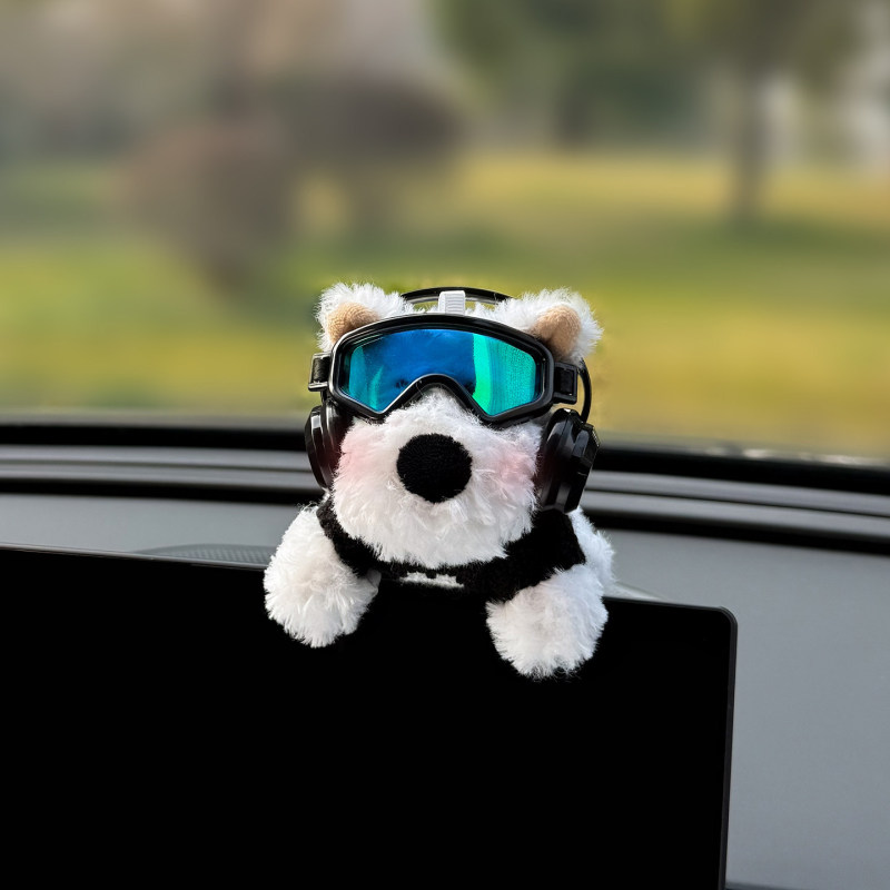 West Highland Car Ornaments, Car Interior Decorations, Dashboard Screen Lying down Plush Toy Puppy, Display Screen Decoration, Cute