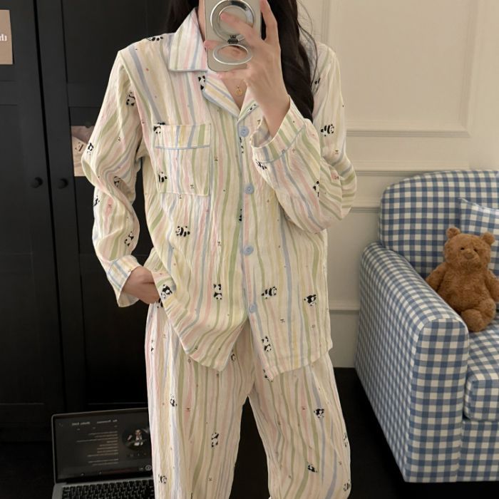 Al por mayor transfronterizo primavera y otoño nuevo pijama de mujer nubes de algodón pantalones de manga larga dulce dibujos animados se puede usar ropa de casa conjunto
