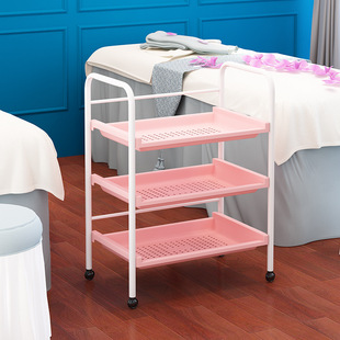 J^Beauty Cart Hairdressing Tool Cart Three-Layer Plastic Shelf Pattern Embroidered Fire Pot Beauty Salon Trolley Hand Push