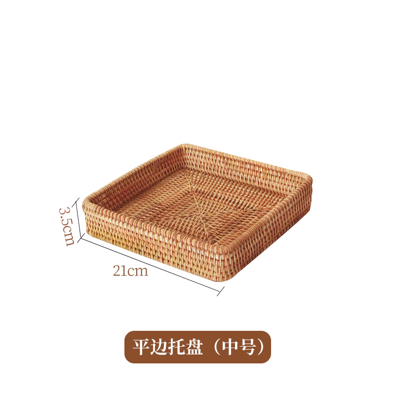 Bandeja casera de ratán, mesa de comedor, taza de té, taza de agua, bandeja de té de almacenamiento, sala de estar grande, bandeja de pastelería rectangular, plato de frutas para bocadillos