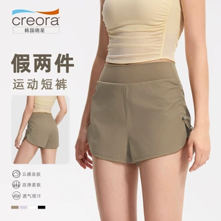 运动短裤女假两件双层抽绳防走光三分高腰休闲跑步健身瑜伽短裤