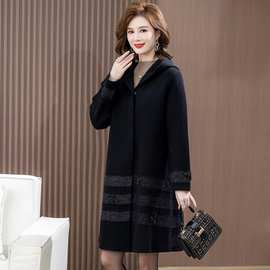 鄂尔多斯市胖妈妈装针织毛呢外套中老年女装加厚中长款羊绒大衣