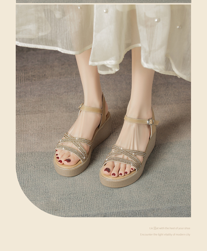 Sandal cao gót nữ đính đá phong cách cổ tích, gót xuồng 6.5 cm — M596 màu sâm panh chi tiết 18