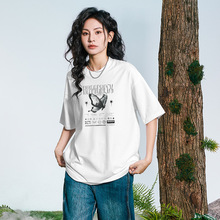 美式嘻哈时尚潮牌印花黑白色短袖T恤男夏季纯棉重磅圆领上衣半袖