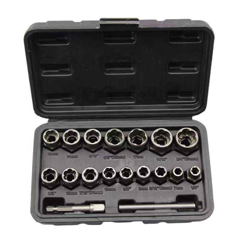 18件套螺母取出器螺丝取出器 套筒滑牙防盗螺丝坏螺帽折除五金工