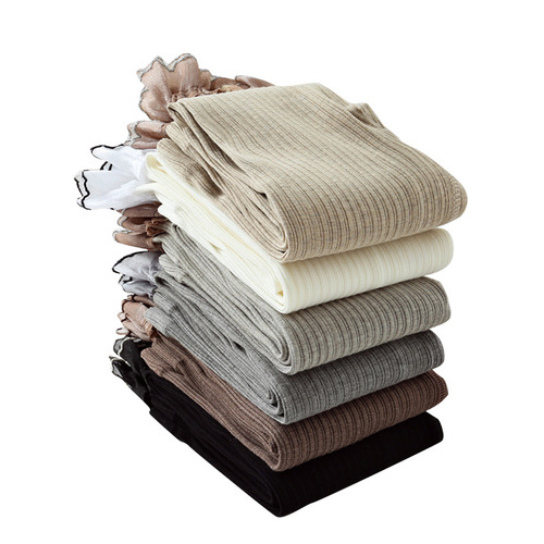 Spring girls thin vertical striped knitted cotton leggings long pants children's lace bow pantyhose