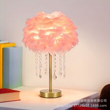 轻奢豪华美观大气水晶羽毛台灯清风吹动少女心卧室书桌装饰台灯