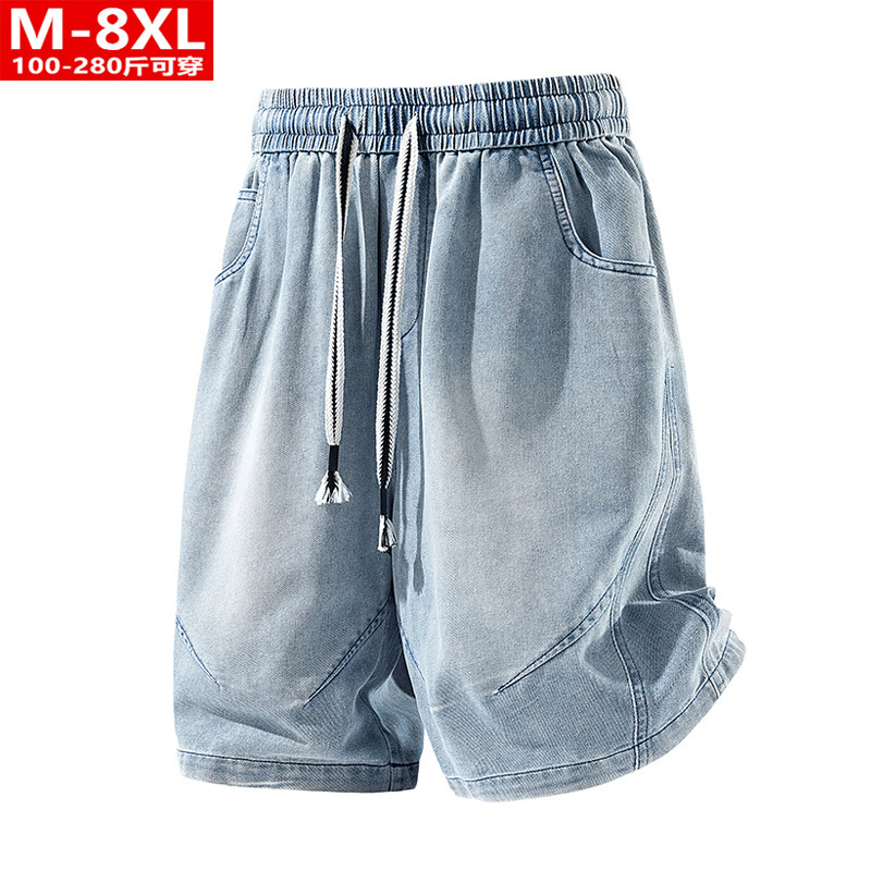 Summer Trendy Men's Fashion Patchwork Denim Shorts Plus Size Loose Casual Pants Men's Denim Shorts