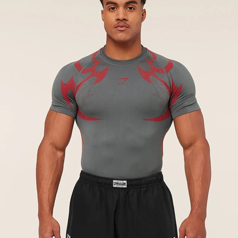 Gymshark American-Style Summer New Men's Tight-Fitting T-Shirt for Joggers, Sports, Fitness, Running Training, Quick-Drying Short Gymshark American-Style Summer New Men's Tight-Fitting T-Shirt for Joggers, Sports, Fitness, Running Training, Quick-Drying Short