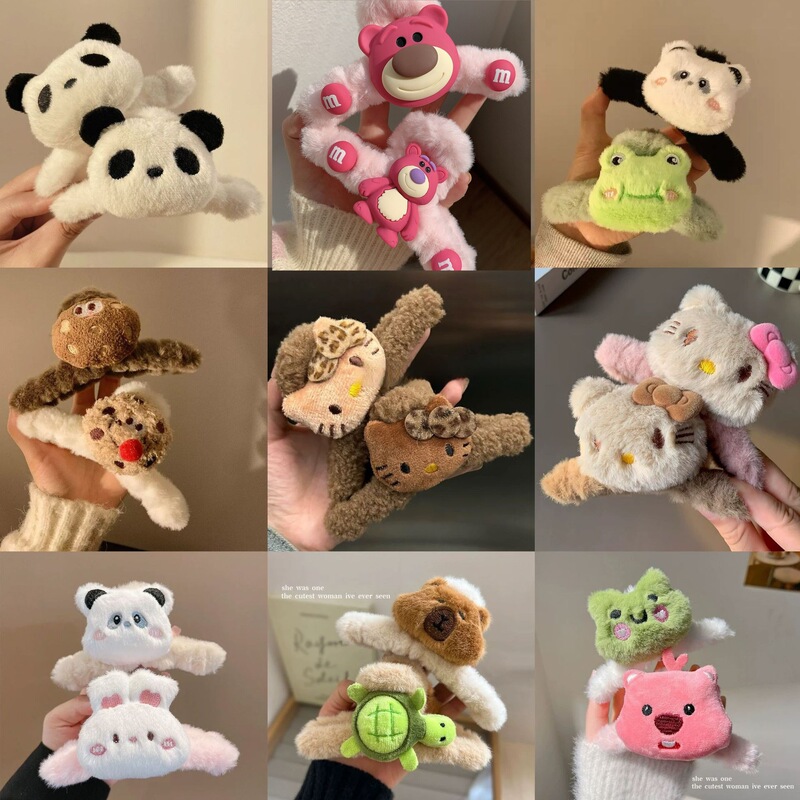 Korean Style New Girls' Double-Sided KT Plush Grab Clip Cartoon Cute Shark Clip High Color Value Autumn and Winter Hair Clip