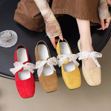 法式芭蕾鞋蕾丝蝴蝶结平底玛丽珍鞋2025秋新款浅口百搭单鞋豆豆鞋